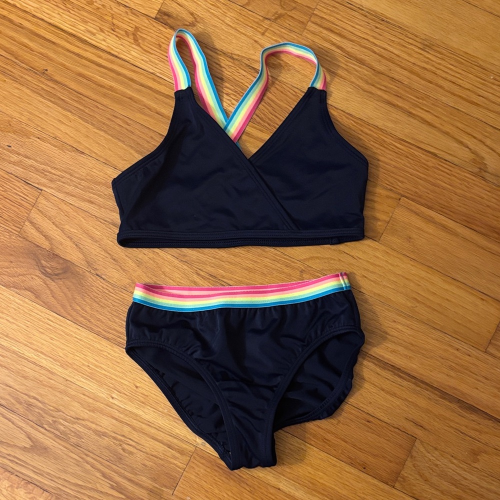 Lands' End Navy Bikini with Rainbow Straps